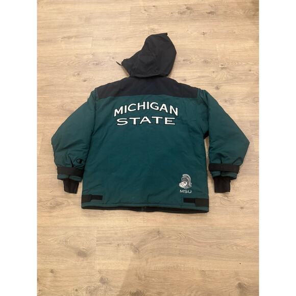 Vintage 90s Champion Michigan State MSU Jacket XL Green Black Sellout Hood Coat - Picture 10 of 11